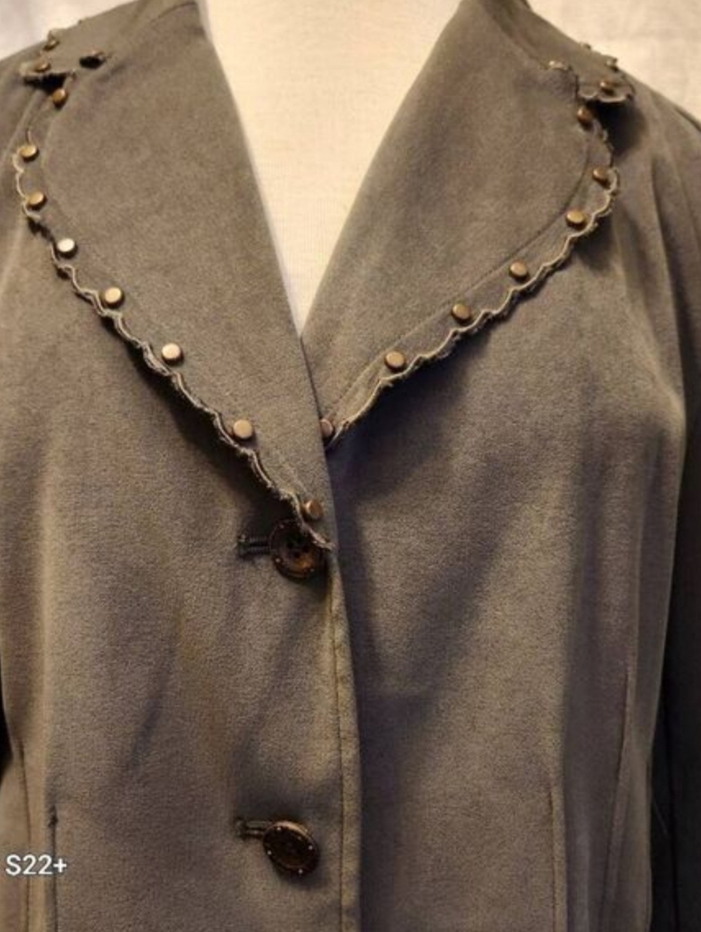 J7 Requirements Grey Stud-Trim scalloped collar-Button Front Jacket